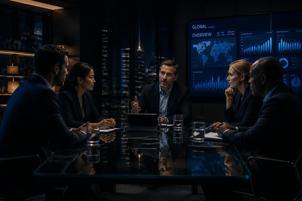 Technoces consultants reviewing business performance data together